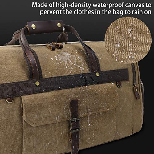 Travel Duffel Bag Waterproof Duffle Bags for Men Oversized Genuine Leather Carryon Weekend bag Canvas Overnight Bag Brown