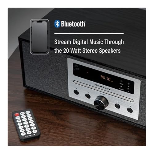 Crosley Finn Radio CD Player – Vintage CD Radio Player with Bluetooth, FM Radio, USB Playback, Compact Stereo System and Sound Music System for Home Hi-Fi, Remote, 20W Speakers, Black Wood Finish Crosley Finn Radio CD Player – Vintage CD Radio Player with Bluetooth, FM Radio, USB Playback, Compact Stereo System and Sound Music System for Home Hi-Fi, Remote, 20W Speakers, Black Wood Finish