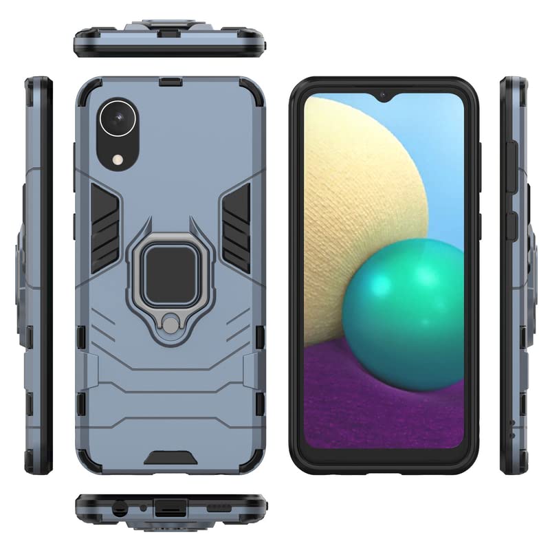 Image of Hybrid Armor Shockproof Soft TPU and Hard PC Back Cover Case with Ring Holder for Samsung Galaxy A03 Core (Blue)