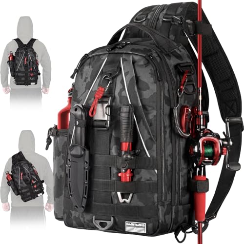 Ghosthorn Fishing Backpack Tackle Sling Bag-Backpack with Rod Holder- Lightweight Tackle Box Fly...