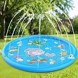 170cm 大型 噴水マット プール 水遊び 子供用 ペット用 家庭プール こども 夏用 庭 テラス 芝生 折りたたみ 滑り止め PVC素材 耐久性 インスタ映え キッズギフト (ブルー, イルカ)