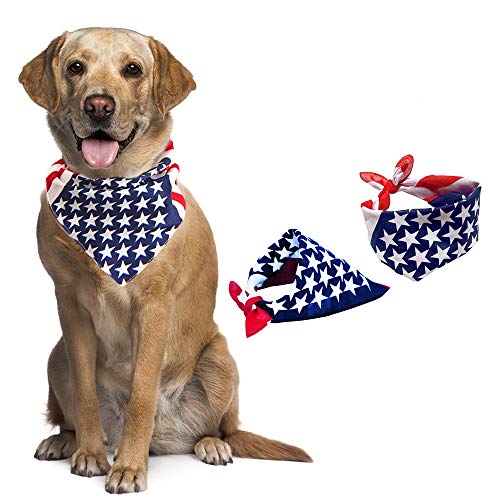 Dog Bandana,American Flag Bandana Pet Dog Scarf USA Flag Dog Bib 2 Pack Bandana for Dogs Large or Small