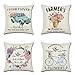 JOTOM Fodera per Cuscino Uccello e Fiore Fattoria Modello Federa per Divano Casa Soggiorno Camera da Letto Decorazione Interna, 45x45cm, Set di 4 Pezzi (Fattoria A)