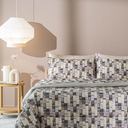 Bassetti, COMPLETO LETTO SINGOLO, GRIGIO, TANGRAM 160 cm x 280 cm