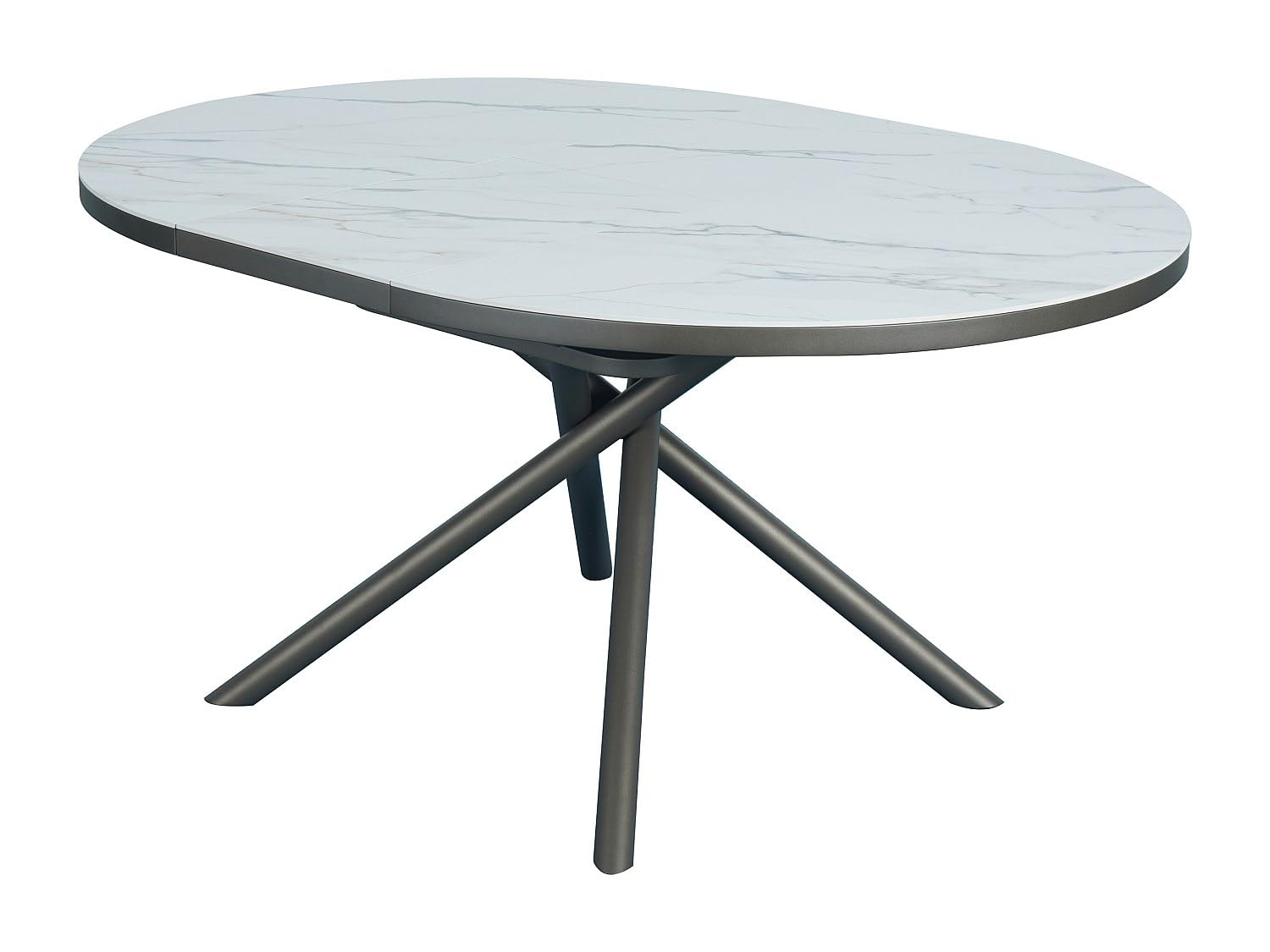 Vente-unique - Table à Manger Extensible 4 à 6 Personnes en céramique, MDF et métal - Effet marbre Blanc et Bronze - FEROLA