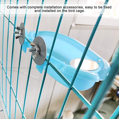 Image of Pssopp Bird Bathtub, Hanging Bird Bath Cube Cute Pet Bird Bathing Box Bird Shower Bathtub Accessories with Mirror pet Bird Bath Parakeet Bird Bath Bird Cage Toy Accessory Blue