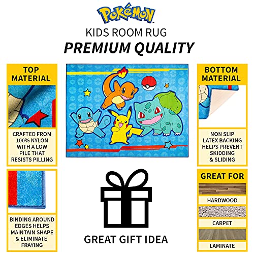 Franco Kids Room Non Slip Area Rug, 69 in x 52 in, Pokemon