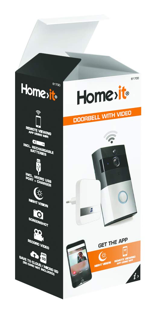 Home>it® Video Timbre con WiFi y App - Cámara HD 720p, Visión Nocturna, Audio Bidireccional, Detección de Movimiento, Vista en Vivo, Protección Antirrobo - Plata