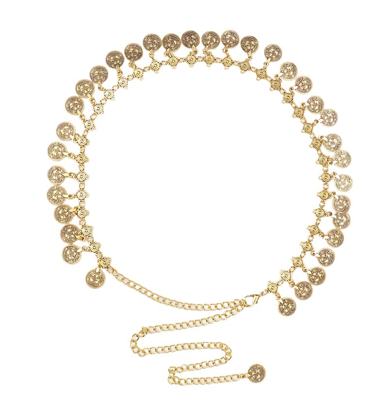 Western-Concho-Cahin-Belt Womens Boho-Cowgirl-Metal-Belts with Vintage Coin Tassel for Jeans Dresses