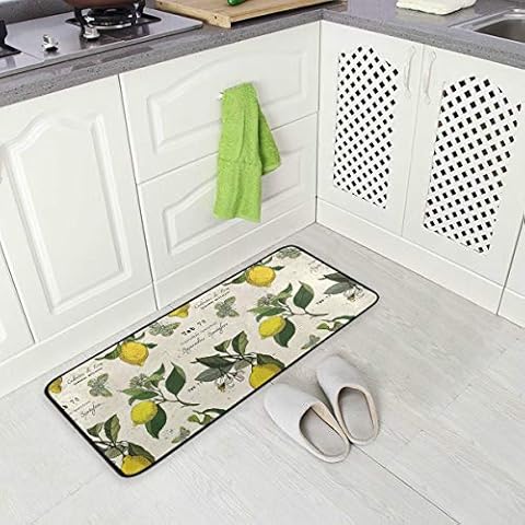 Küchenmatte Zitrone Und Schmetterlinge Vintage Muster rutschfeste Rückseite Fußmatte Boden Küche Teppiche Bad Läufer Matten Teppich Cover