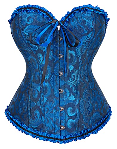 Lista de Corsés y bustiers para Mujer de esta semana. 41 Alivila.Y Fashion - Corsé con cordones para mujer, corsés para mujer, 810, encaje azul oscuro, talla L, Jacquard azul oscuro, Large