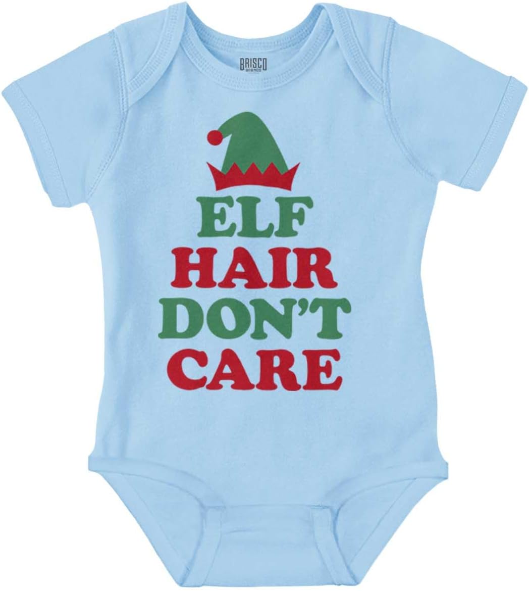 Brisco Brands Christmas Elf Hair Don't Care Baby Romper Boys or Girls