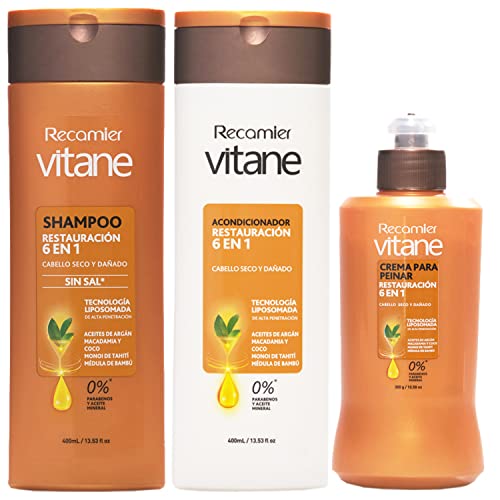 Vitane Restauracion,Shampoo,Conditioner,Styling Cream,Dry and Damaged Hair 400 ml. Parabens Free. 3 Pc Set Vitane Restauracion,Shampoo,Conditioner,Styling Cream,Dry and Damaged Hair 400 ml. Parabens Free. 3 Pc Set