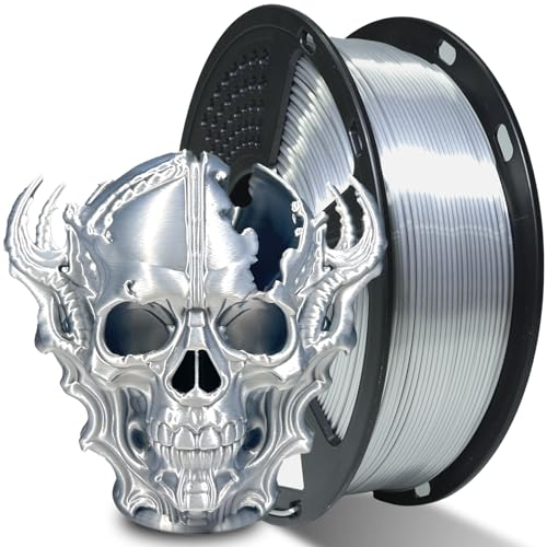 Image of Silk PLA Filament 1.75mm, Metal-Like Shiny 3D Printer Filament 1kg (2.2lbs), Dimensional Accuracy + /- 0.02 mm, Neatly Wound, No Clogs, Vacuum Sealed, Fit Most FDM Printer, Metallic Silver