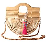 GLVOOI Bamboo Purse Straw Bag Basket Purse Beach Purse Bamboo Handbag Straw Beach Bag Straw Purses f