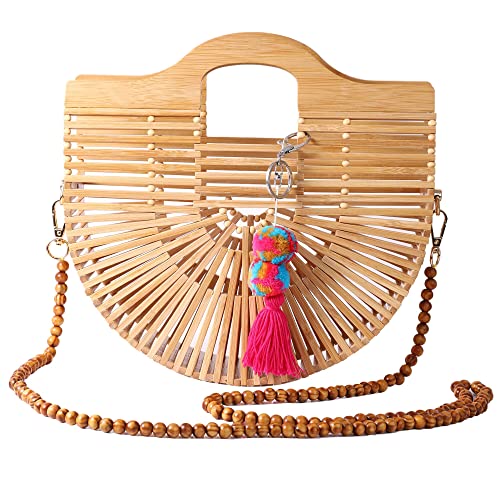 Glvooi Bamboo Purse Straw Bag Basket Purse Beach Purse Bamboo Handbag Straw Beach Bag Straw Purses For Women Large Tote Bag #TOP23