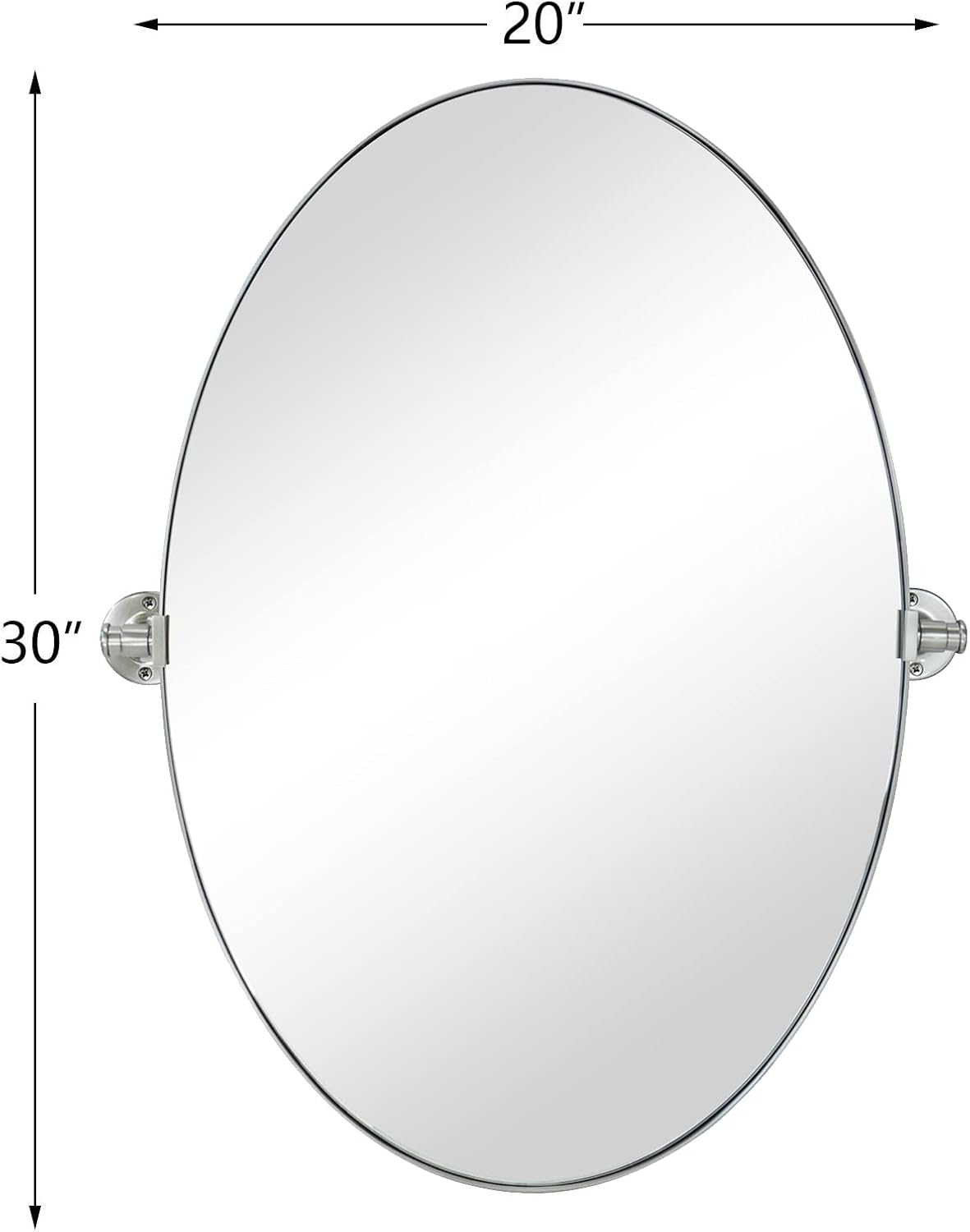 TEEBARN 20x30 Brushed Nickel Metal Framed Oval Pivoting Bathroom Mirror, Tilting Oval Vanity Mirror for Wall, Vertical Hanging