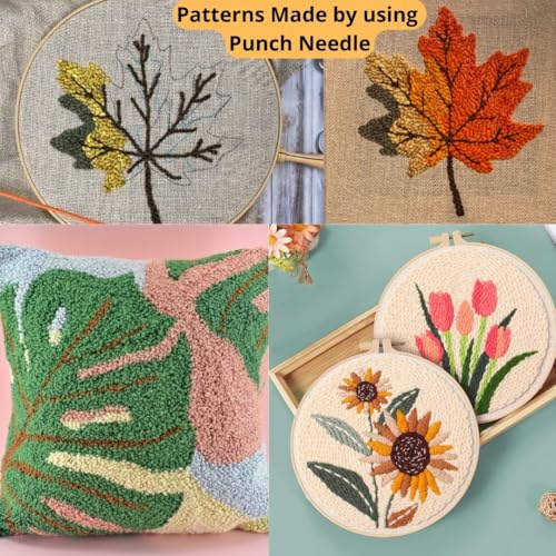 Image of Artonezt Complete Embroidery Kit for Beginners & Experts with 3 Sizes Adjustable Lengths Hand Tufting Punch Needle, Wooden Hoop Ring, Marking Pen,Thread Cutter Cap Tool for Sewing, Knitting, DIY Needlecraft Supplies