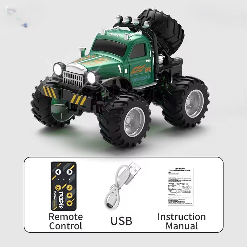 TIUDTOY Mini RC Monster Off-Road Car – 1:54 Scale Remote Control Truck with Big Tyres, Shock Absorbers & LED Lighting | Strong Alloy Body Toy for Kids 4