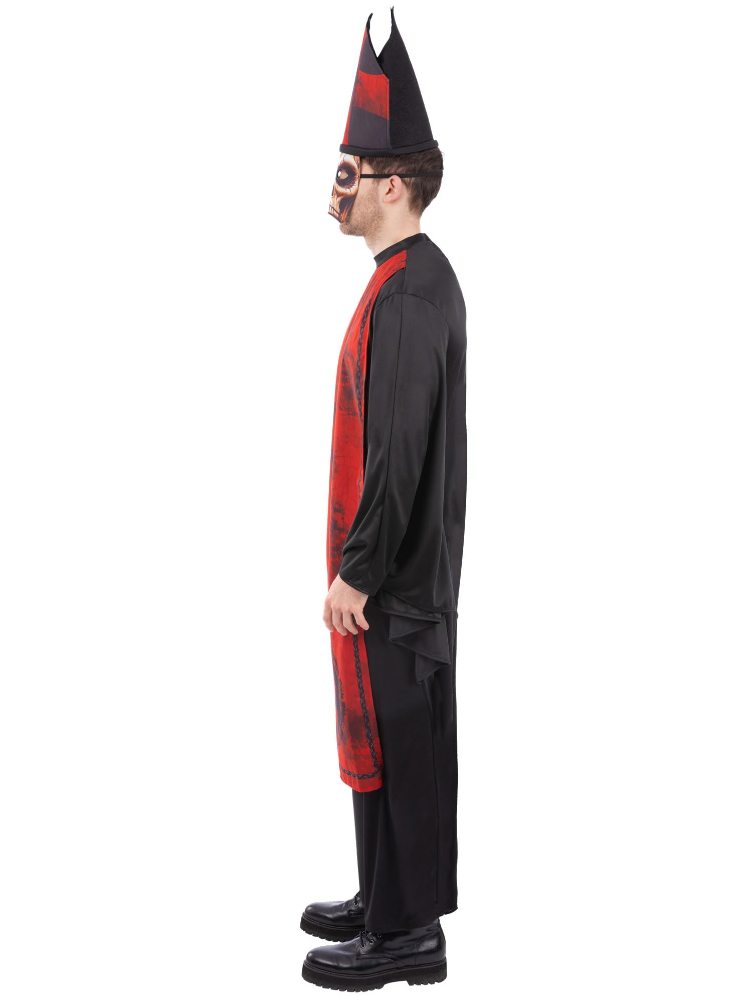 Smiffys Cardinal Sin Costume for Men with Red Robe Hat and Skull Mask Halloween Fancy Dress Outfit Sinister Priest Horror Costume - Image 3