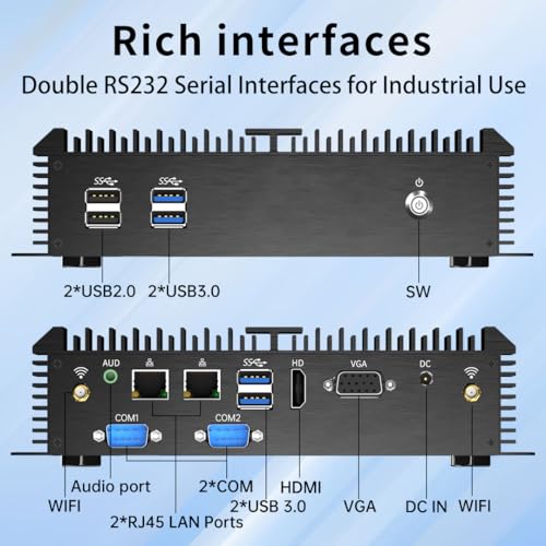 Image of msecore Fanless PC, Mini Computer with Core i7-5500U, 8G RAM 256G SSD Industrial PC, Dual NIC, 2*COM RS232, Support 4G Module /SIM, Wi-Fi, 1*HDMI 1*VGA, Windows 10 Pro