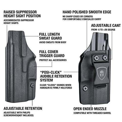 Glock 43 / 43X & 43X Mos Holster, Iwb Kydex Holster Compatible With Glock 43 / Glock 43X / Glock 43X Mos Pistol, Inside Waistband Concealed Carry, Adj. Posi-Click Retention & Cant, Left Hand #TOP2