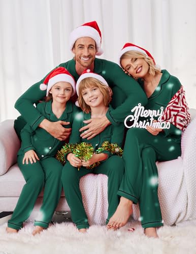 Ekouaer Christmas Family Matching Pajamas Long Sleeve Button Down Pj Set Festival Party Sleepwear Deep Green M Men3