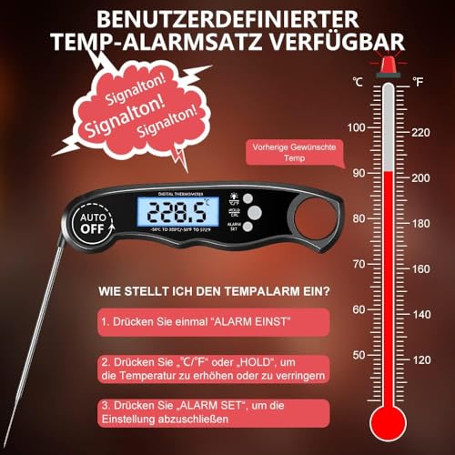 CIRYCASE Fleischthermometer Digital, Sofort Ablesbares Bratenthermometer Grillthermometer, Externe Sonde mit 2 Lange Sonde & Magnet, Alarmfunktion, Backofenthermometer für... – Bild 4