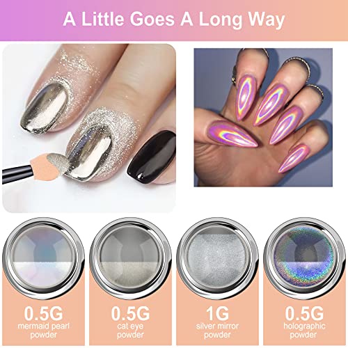 Chrome Nail Powder Gifts For Women - Holographic Unicorn Rainbow Nail Powder, Aurora Mermaid Iridescent Nail Powder, Sliver Metallic Mirror Effect Nail Powder, Cat Eye Chrome Nail Powder Manicure Art #TOP1