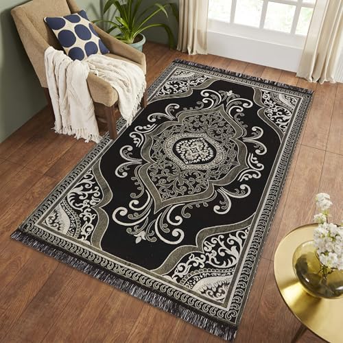 Image of RVS DECOR Cotton Carpet for Living Room 4x6 Feet | Soft Cotton Carpet for Hall & Bedroom | Rug for Living Room, Home | Designer Dari for Floor 124x184 cm | Non-Slip, Trendy & Durable Kalin