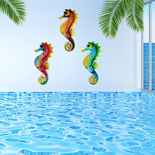 HONGLAND Metal Seahorse Wall Decor Outdoor Indoor Art Sculpture Hanging Decorations Set of 3 for Home Garden Bedroom