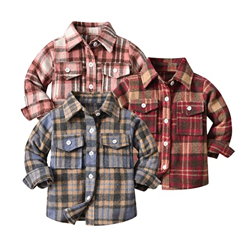 Toddler Baby Boys Girls Jacket Long Sleeve Lapel Button Down Plaid Shirt Jacket Autumn Coat with (Blue, 2-3 Years)2