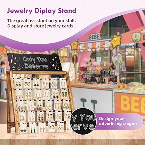 Poyilooo Jewelry Display for Vendors Selling, Wood Earring Bracelet Keychain Display for Vendors with Adversitsing Board 30 Hooks, Large Capacity Jewelry Holder Display Stands Rack for Earring Card