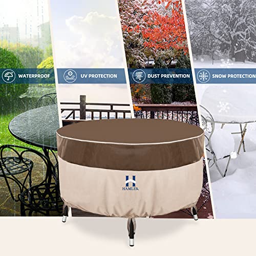 Hamler Round Outdoor Table Cover, Heavy Duty Outdoor Table Chair Set Covers With Air Vents And Handles, Patio Table Cover Fits Up To 72" D X 27.5" H, Brown & Beige #TOP5