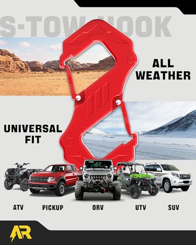 Image of 3 /8 inch S Tow Hook, G80 Steel Quick Winch Shackle 33,000Lbs Break Strength, Heavy Duty Off-Road Recovery Connect Hook for SUV, Truck, Trailer & Towing Applications, Red