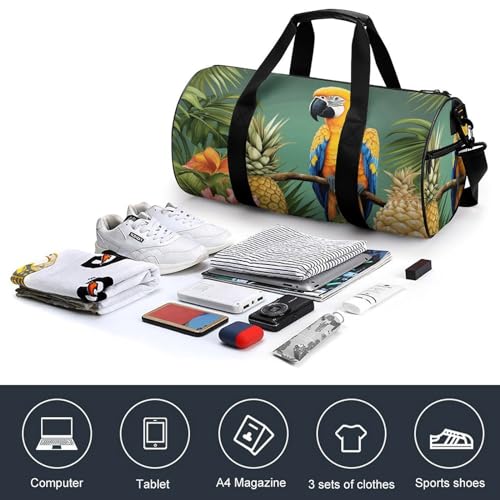 Travel Gym Duffle Bag, Summer Parrot Pineapple Bird Print Duffle Bags,womens Mens Gym Bag,gym Bags,gym Bag with Shoe Compartment4