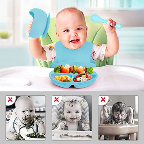 Image of SNOWIE SOFT 5pcs Silicone Tableware Kit for Baby Foodgrade Silicone Tableware Kit Baby Plate & Bowl with Sucker, Cup, Spoon, Bib Food Grade Silicone BPA-Free Dishwasher & Microwave Safe Baby Product