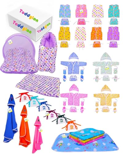 Image of Toddylon 56 in 1 New Born Baby Products All Baby Bedding Set & Clothes Gift Packs (0-6 Months)