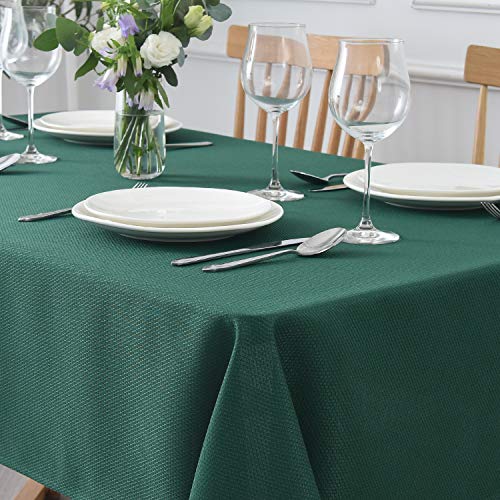 Image of maxmill Rectangle Textured Tablecloth Waterproof Spillproof Wrinkle Free Table Cloth, Kitchen Dining Tabletop Decoration, Fabric Table Cover for Outdoor and Indoor Use, 52 x 70 Inch, Hunter Green