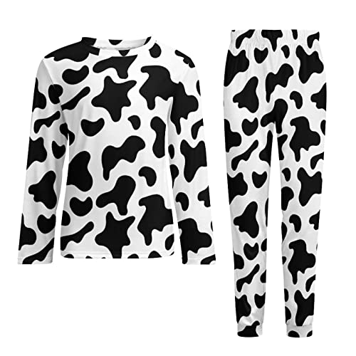 SEPTYK Cowhide Milk Cow Print Men's Pajama Set Long Sleeve Top & Bottom Sleepwear 2 Piece Lounge PJ with Pockets3