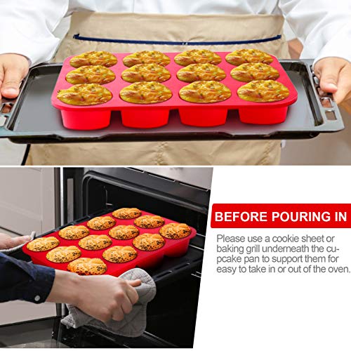 Silicone Jumbo Muffin Pan 12 Cups, European Grade Cupcake Baking Pan - Large Size, Non-Stick Muffin Molds for Baking,Muffin Tray, Food-Grade Muffin Tins Set of 2, BPA Free