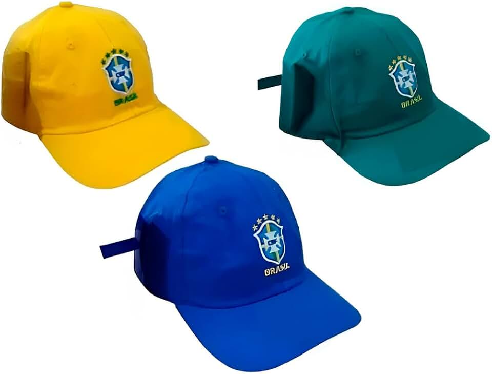 Boné Brasil CBF com Logo Bordado, Aba Curva, Ajustável 56-62cm, Algodão, Proteção Solar