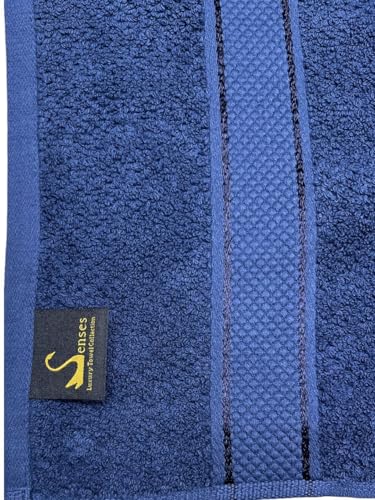 Image of SENSES By Riba Cotton Towels for Bath 550 GSM - Navy, 1 Pc | Super Soft, Large Size, Absorbent, Lightweight, Antimicrobial, Low Linting
