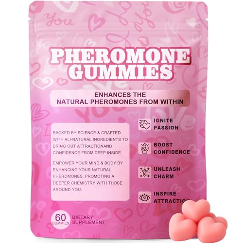 Pheromone Gummies for Women with Slippery Elm- Enhance Your Confidence & Attraction - Natural Hormone Balance & Body Odor Support Non-GMO Gluten-Free Strawberry Flavor 60 Vegan Gummies