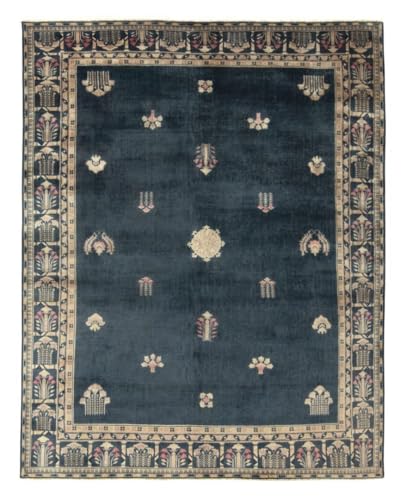Vintage Chinese Deco Style Rug in Blue, Beige-Brown Medallion Floral