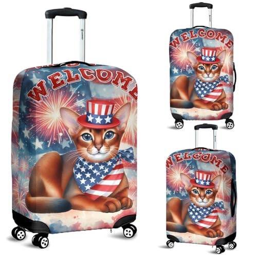 Abyssinian Patriotic Welcome for 4Th of July Independence Day Travel Luggage Cover Cat Lover Kitten Owner Gifts Suitcase Dust Protective Decor - 000102