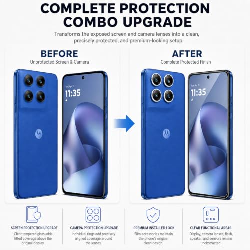 Image of ArmourPro Edge to Edge Tempered Glass for Motorola G77 Power with Blue Camera Ring Guard, 9H Screen Protector, Anti-Scratch, Anti-Fingerprint, Bubble-Free Installation Kit