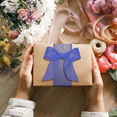 Burlap Wired Ribbon 2-1/2 Inch x 10 Yards Solid Wired Edge Ribbon for Big Bows, Wreaths, Outdoor Decoration, Gift Wrapping, Fall Crafts, Flower Bouquets, Garland (Blue)