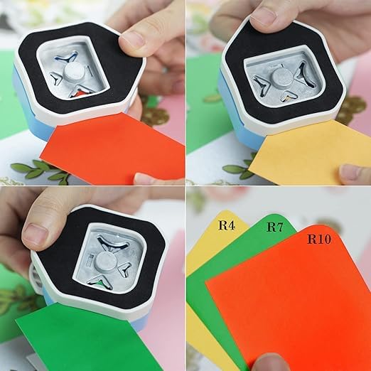 HOUSE HATCH 3-in-1 Paper Corner Rounder Punch (R4mm, R7mm, R10mm) MultiPurpose Craft Punch, Envelope Board & Hole Puncher for Laminate, Photos, Card Making, and Scrapbooking Pack of 1 Blue