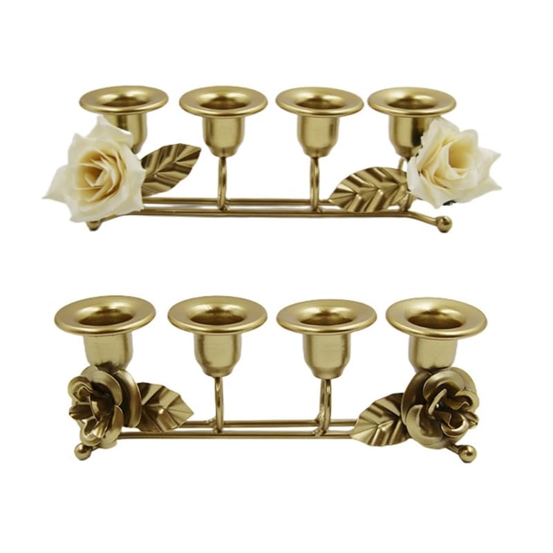 Candeliere in ferro battuto a 4 bracci, ornamenti per candelieri floreali per tavolo da pranzo nuziale, cena romantica, decorazioni per la casa (fiore in tessuto)